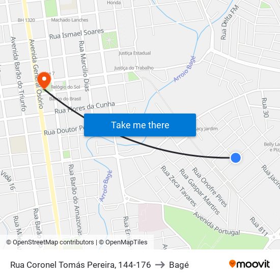 Rua Coronel Tomás Pereira, 144-176 to Bagé map