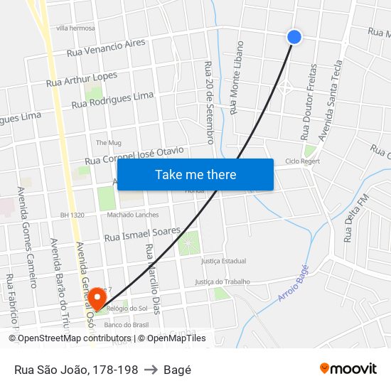 Rua São João, 178-198 to Bagé map