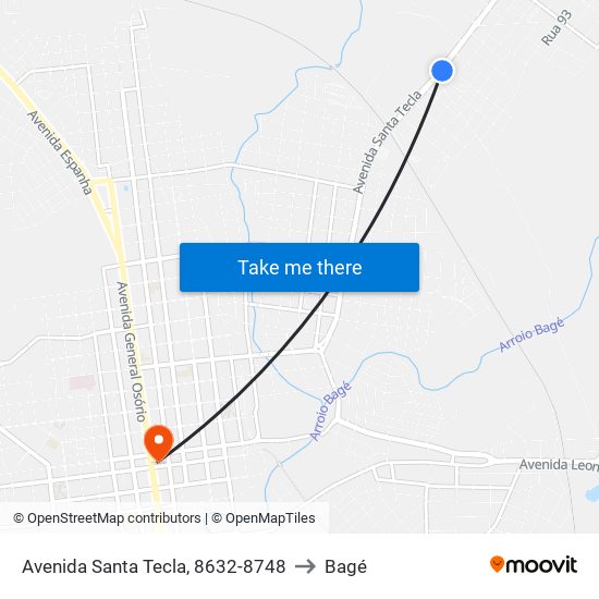 Avenida Santa Tecla, 8632-8748 to Bagé map