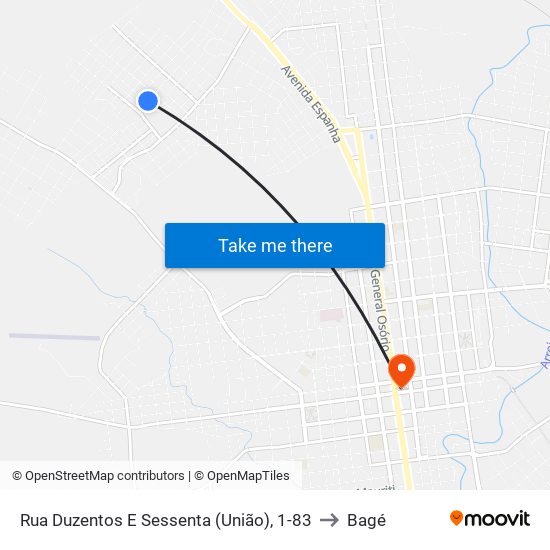 Rua Duzentos E Sessenta (União), 1-83 to Bagé map