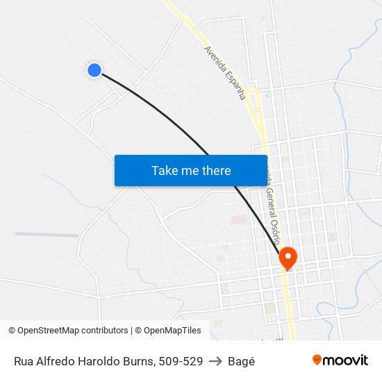 Rua Alfredo Haroldo Burns, 509-529 to Bagé map