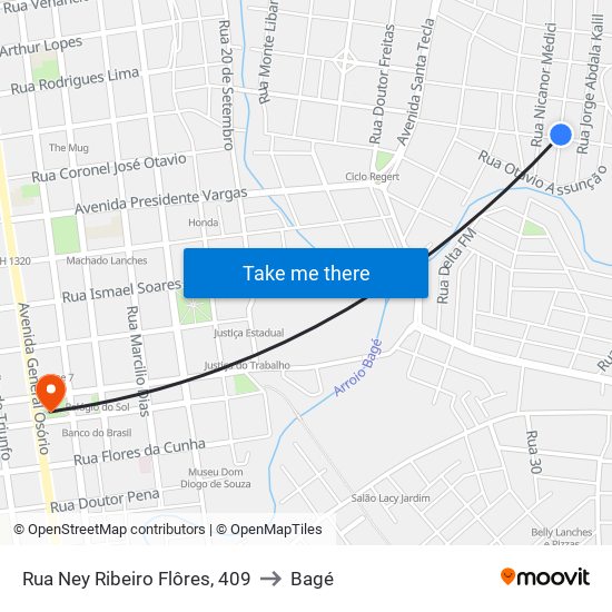 Rua Ney Ribeiro Flôres, 409 to Bagé map