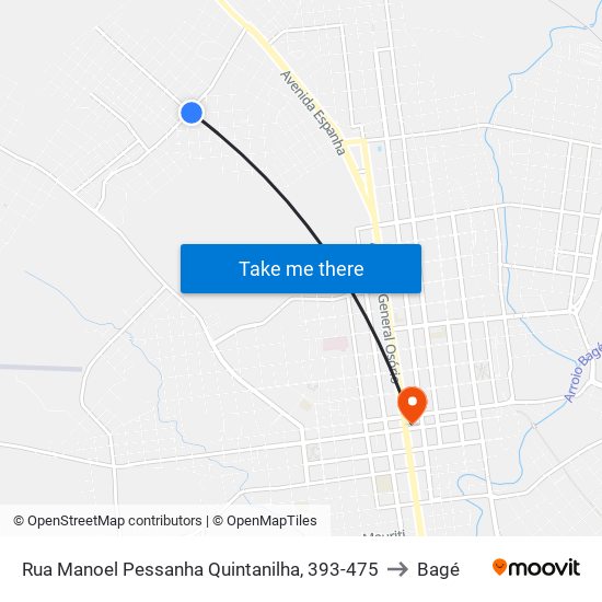 Rua Manoel Pessanha Quintanilha, 393-475 to Bagé map