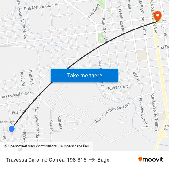 Travessa Carolino Corrêa, 198-316 to Bagé map