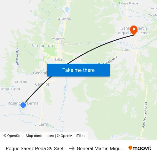 Roque Sáenz Peña 39 Saeta R De Lerma 2 to General Martín Miguel de Güemes map