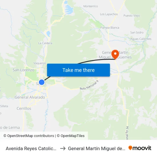 Avenida Reyes Catolicos, 1320 to General Martín Miguel de Güemes map