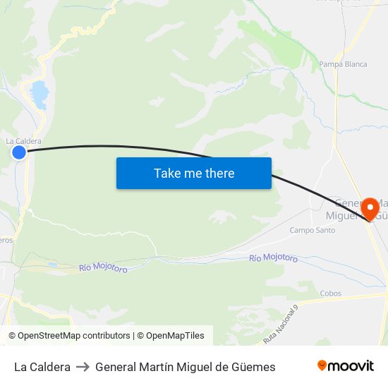 La Caldera to General Martín Miguel de Güemes map