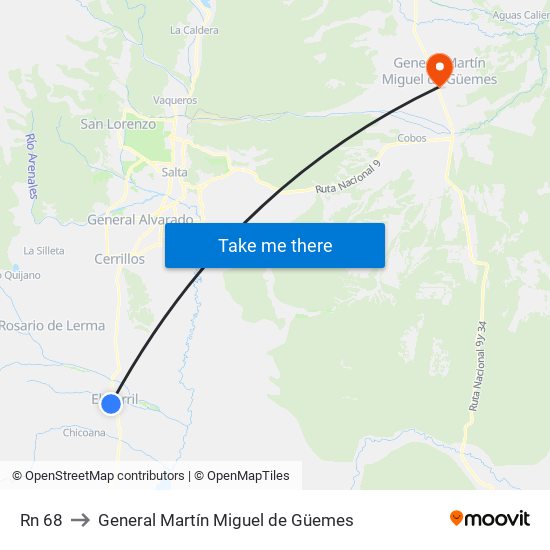 Rn 68 to General Martín Miguel de Güemes map