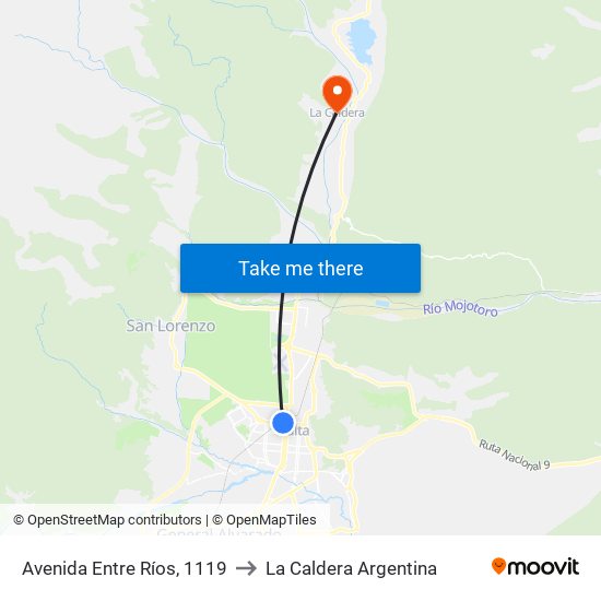 Avenida Entre Ríos, 1119 to La Caldera Argentina map