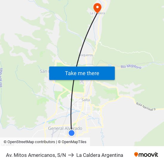 Av. Mitos Americanos, S/N to La Caldera Argentina map