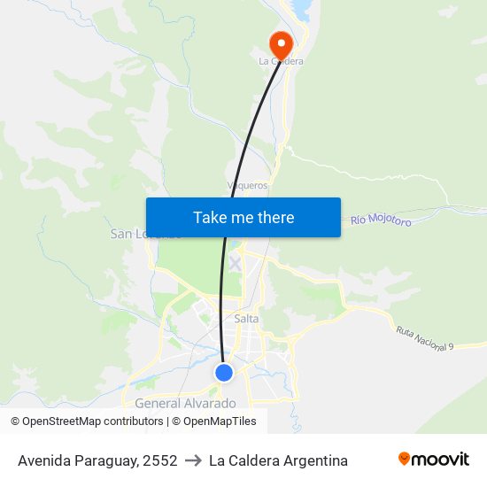 Avenida Paraguay, 2552 to La Caldera Argentina map