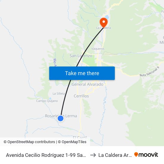 Avenida Cecilio Rodríguez 1-99 Saeta R De Lerma 2 to La Caldera Argentina map