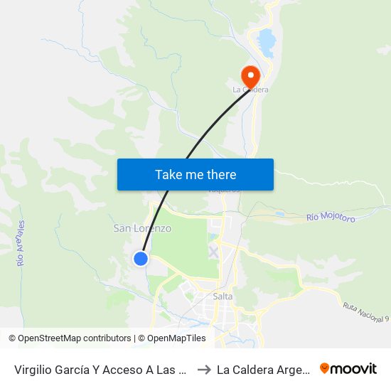 Virgilio García Y Acceso A Las Costas to La Caldera Argentina map
