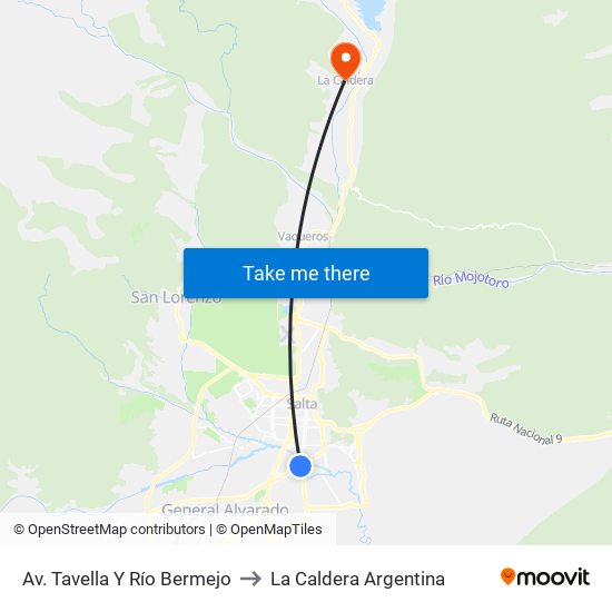 Av. Tavella Y Río Bermejo to La Caldera Argentina map