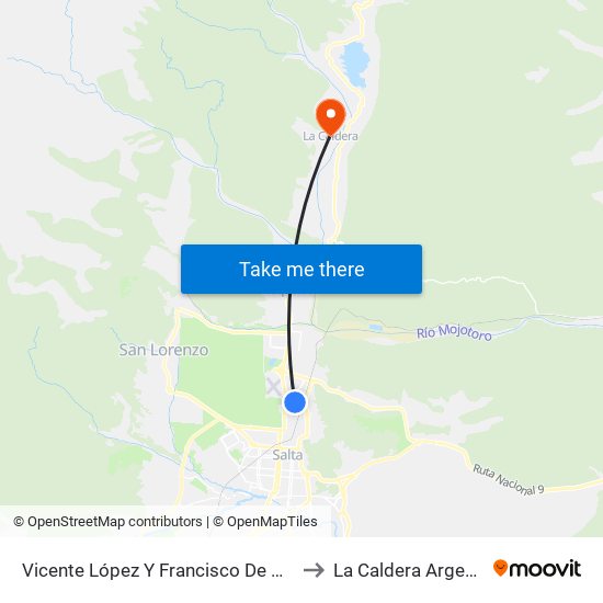 Vicente López Y Francisco De Aguirre to La Caldera Argentina map