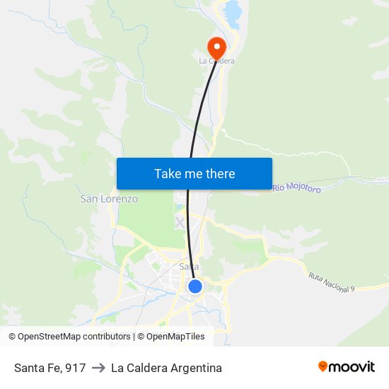 Santa Fe, 917 to La Caldera Argentina map