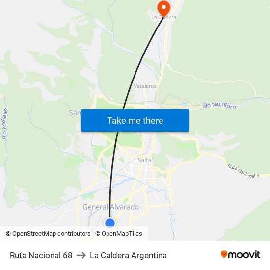 Ruta Nacional 68 to La Caldera Argentina map