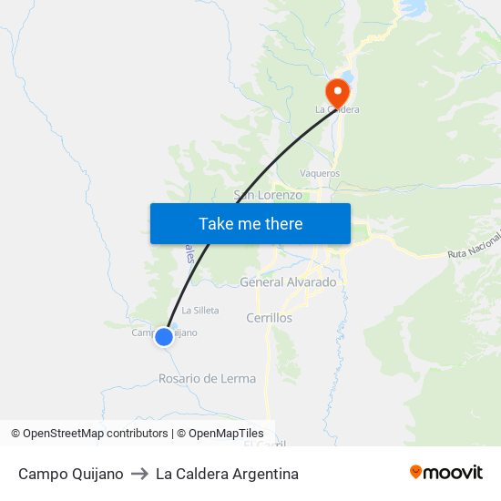 Campo Quijano to La Caldera Argentina map