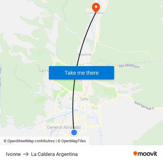 Ivonne to La Caldera Argentina map