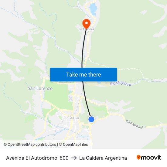 Avenida El Autodromo, 600 to La Caldera Argentina map