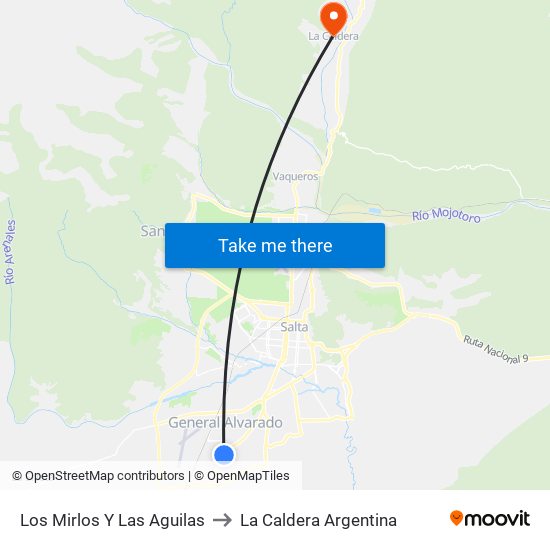 Los Mirlos Y Las Aguilas to La Caldera Argentina map