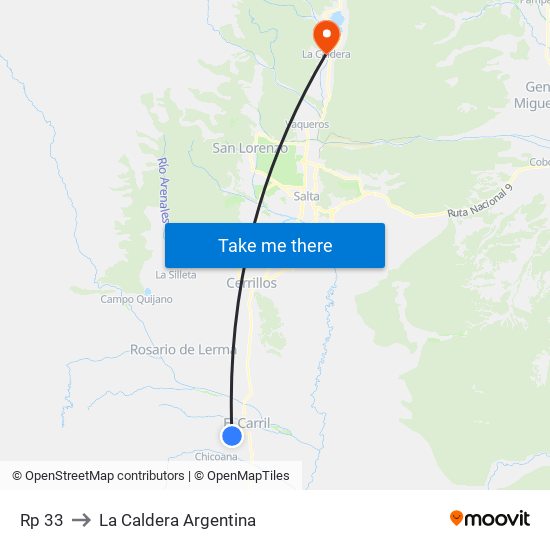 Rp 33 to La Caldera Argentina map
