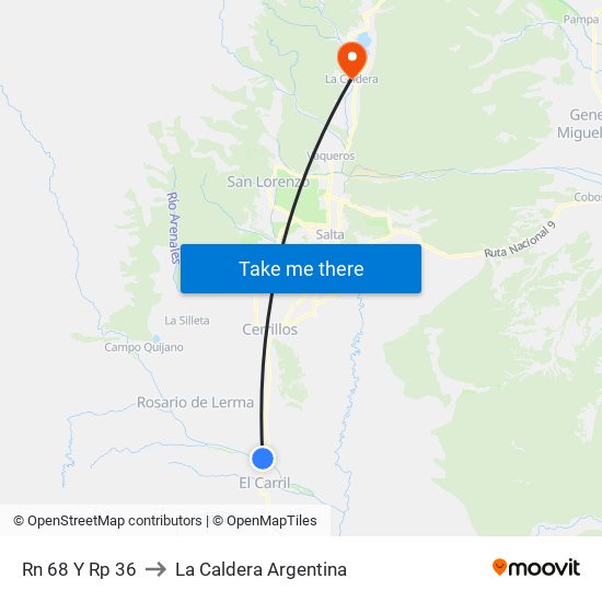 Rn 68 Y Rp 36 to La Caldera Argentina map