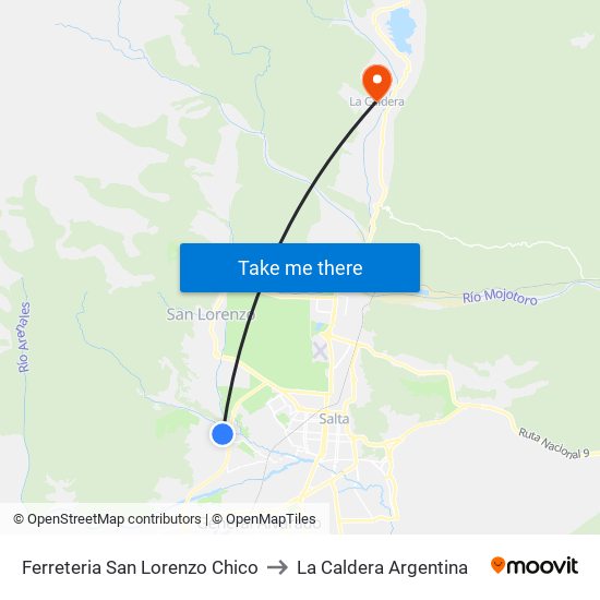 Ferreteria San Lorenzo Chico to La Caldera Argentina map