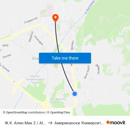 Ж.К. Ален Мак 2 / Alen Mak Qr. 2 to Американски Университет В България map