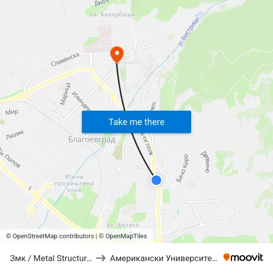 Змк / Metal Structures Factory to Американски Университет В България map