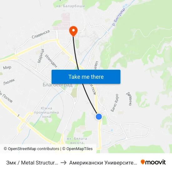 Змк / Metal Structures Factory to Американски Университет В България map