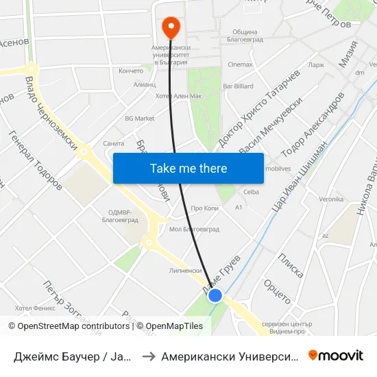 Джеймс Баучер / James Bourchier to Американски Университет В България map