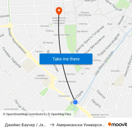 Джеймс Баучер / James Bourchier to Американски Университет В България map