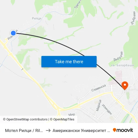 Мотел Рилци / Riltsi Motel to Американски Университет В България map