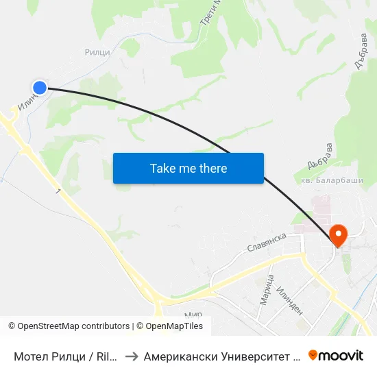 Мотел Рилци / Riltsi Motel to Американски Университет В България map