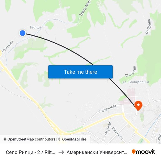 Село Рилци - 2 / Riltsi Village - 2 to Американски Университет В България map