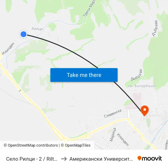 Село Рилци - 2 / Riltsi Village - 2 to Американски Университет В България map