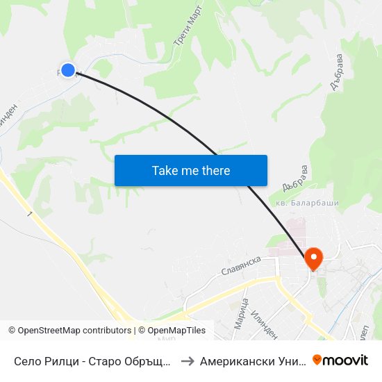 Село Рилци - Старо Обръщало / Riltsi Village - Old Turn Stop to Американски Университет В България map