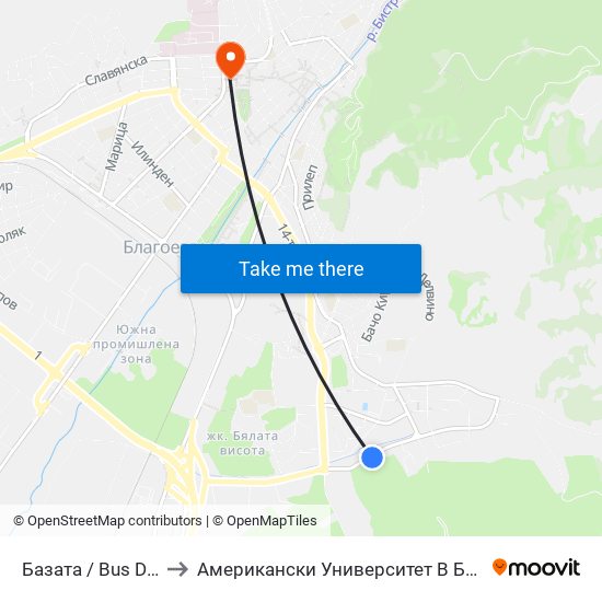 Базата / Bus Depot to Американски Университет В България map