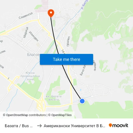Базата / Bus Depot to Американски Университет В България map