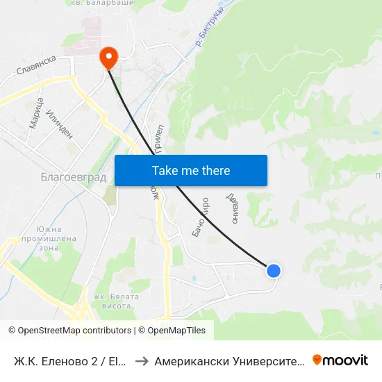 Ж.К. Еленово 2 / Elenovo Qr. 2 to Американски Университет В България map