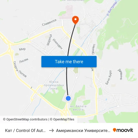 Кат / Control Of Auto Transport to Американски Университет В България map