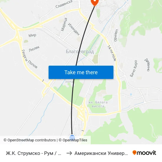 Ж.К. Струмско - Рум / Strumsko Qr. - Rum to Американски Университет В България map
