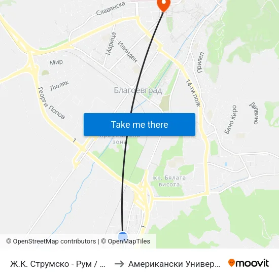 Ж.К. Струмско - Рум / Strumsko Qr. - Rum to Американски Университет В България map