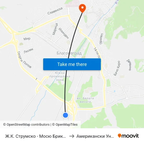 Ж.К. Струмско - Мосю Бриколаж / Strumsko Qr. - Mr. Bricolage to Американски Университет В България map