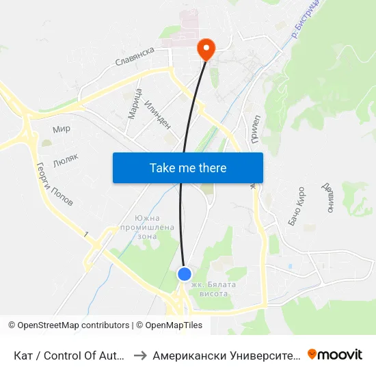 Кат / Control Of Auto Transport to Американски Университет В България map