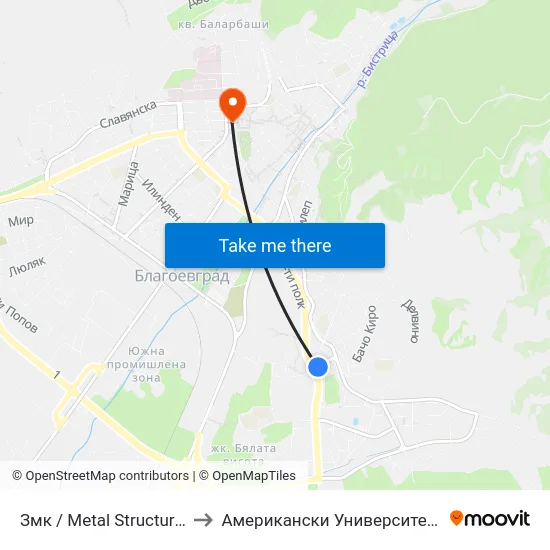 Змк / Metal Structures Factory to Американски Университет В България map