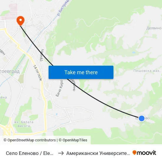 Село Еленово / Elenovo Village to Американски Университет В България map