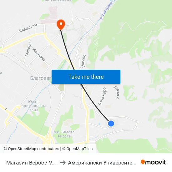 Магазин Верос / Veros Store to Американски Университет В България map
