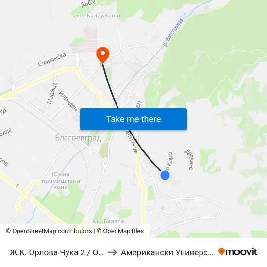 Ж.К. Орлова Чука 2 / Orlova Chuka Qr. 2 to Американски Университет В България map
